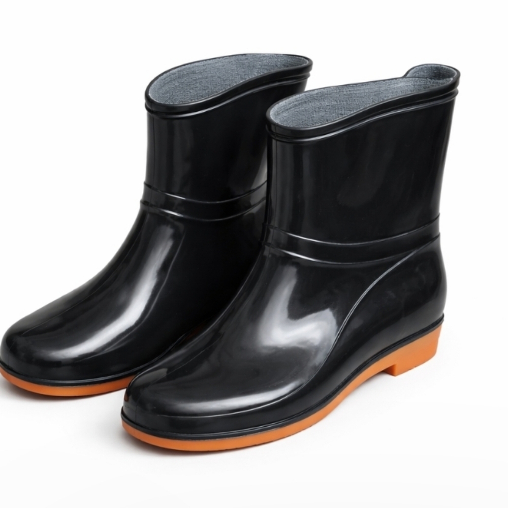 Rubber Ankle Rain Boots Black  Orange Sole Urban Style